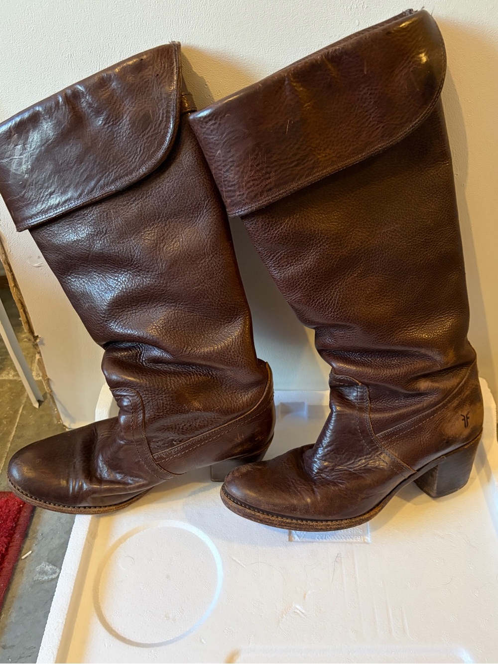 Frye Dark Brown Leather Jane Cuff Mid-Calf Heeled Boots - Picture 3 of 6